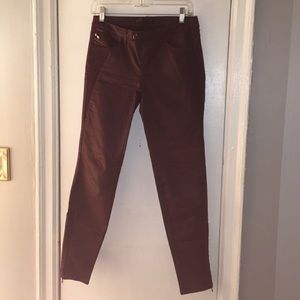 Zara Burgundy Coated Motorcycle Zip Pants Size 6